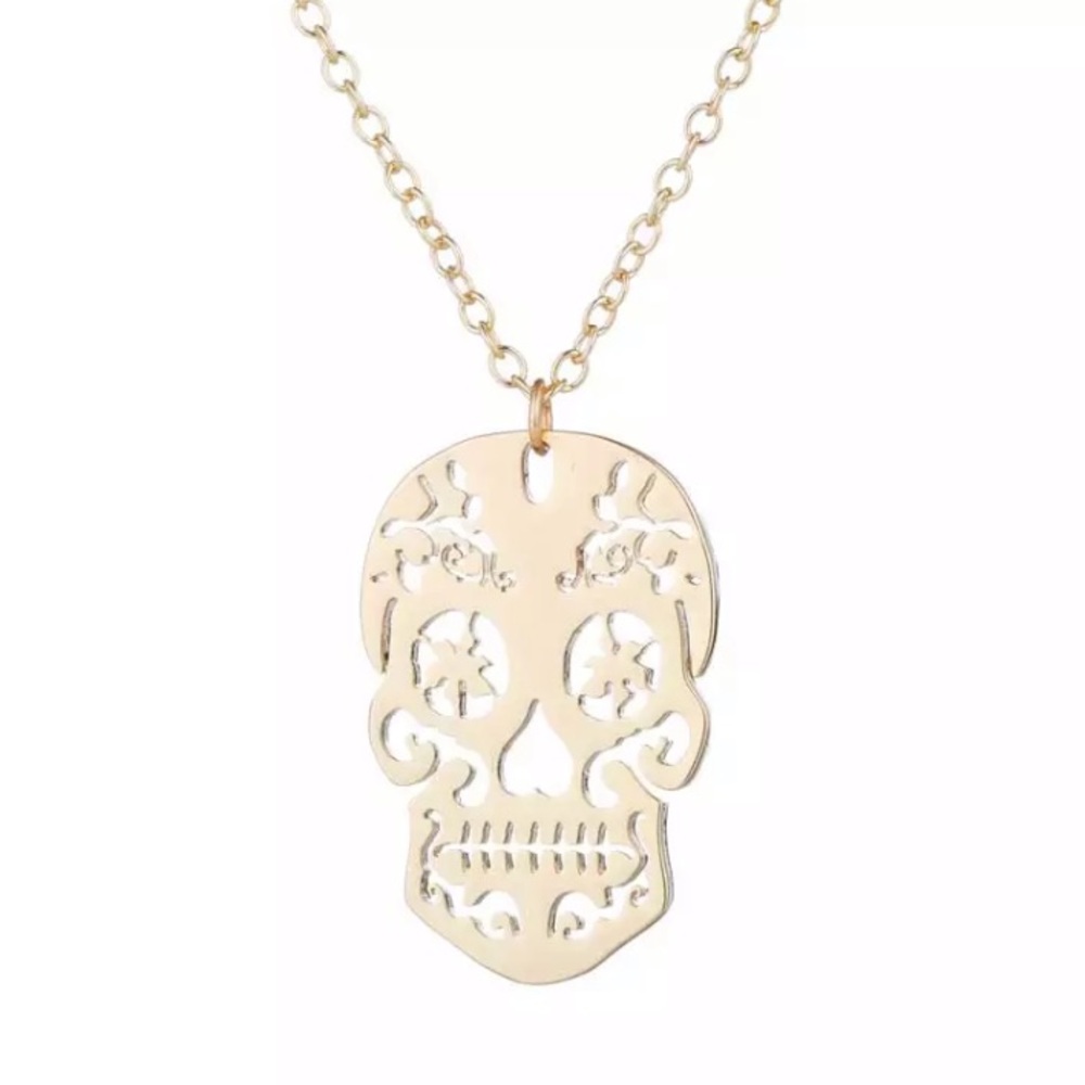 Yellow Gold Filled Sugar Skull Necklace
